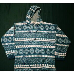 Vintage 90s PAZZO Baja Hoodie Medium Blue Surf Skate Aztec Tribial Knit Rare Rad